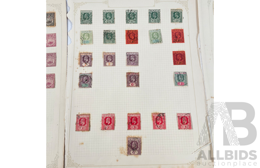 Collection of Fiji Stamps Spanning 1890's to 1930's Including War Stamp Overprints, Hand Cancel, KGV, KGVI