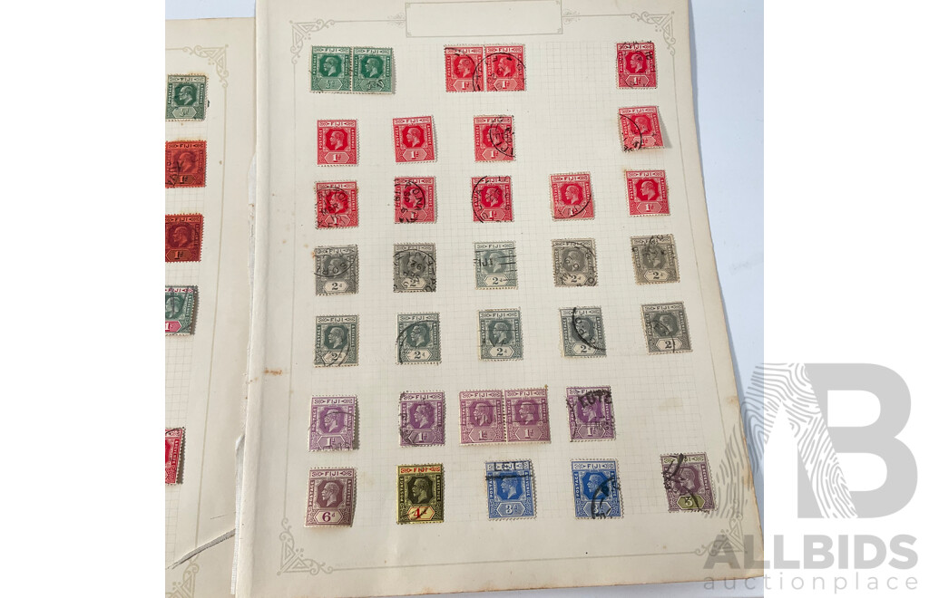 Collection of Fiji Stamps Spanning 1890's to 1930's Including War Stamp Overprints, Hand Cancel, KGV, KGVI