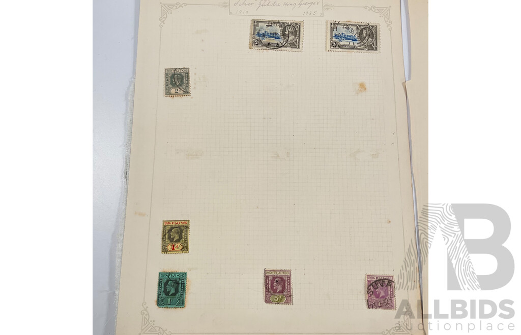 Collection of Fiji Stamps Spanning 1890's to 1930's Including War Stamp Overprints, Hand Cancel, KGV, KGVI