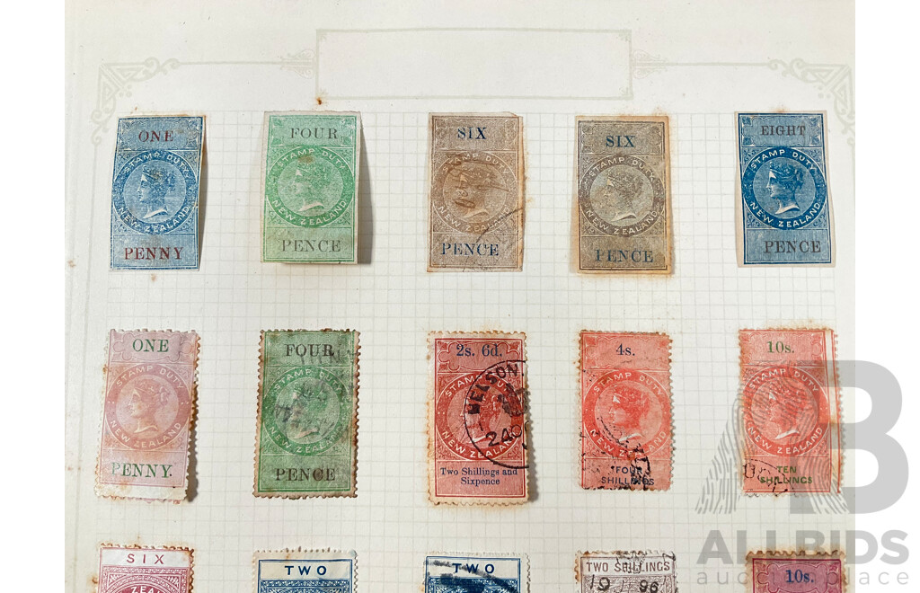Collection of New Zealand 1880's QV Stamp Duty Stamps Including Imperfs, Ten Shillings