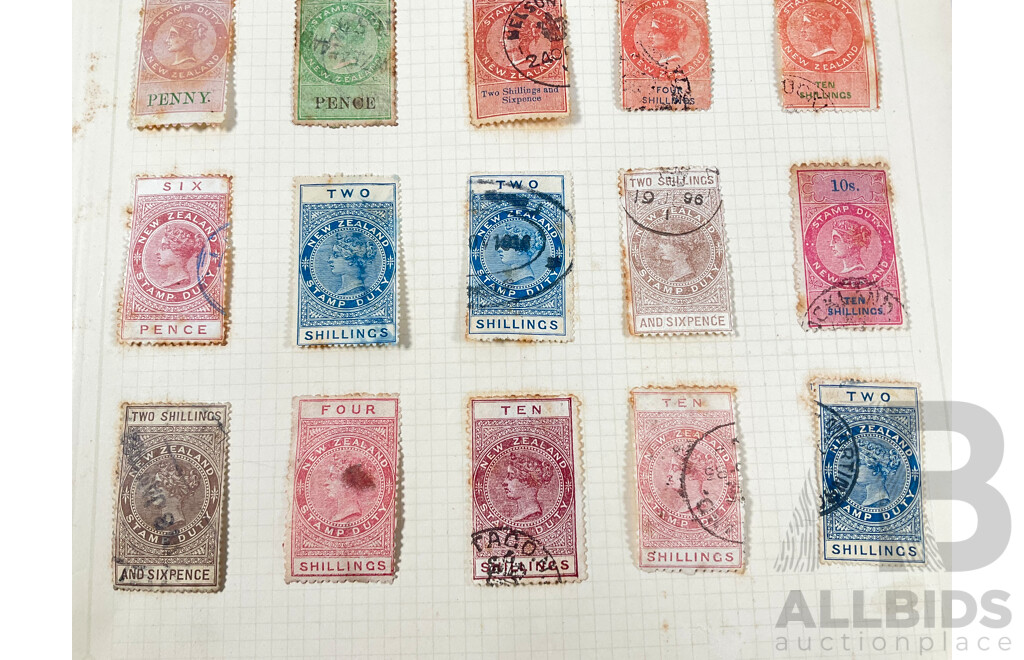 Collection of New Zealand 1880's QV Stamp Duty Stamps Including Imperfs, Ten Shillings