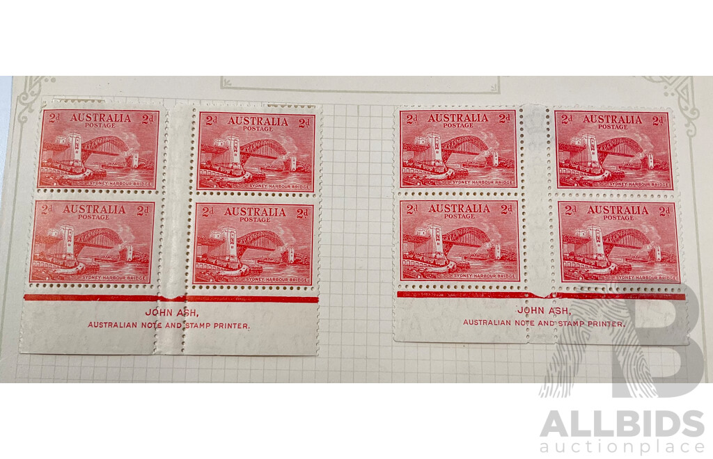 Two Australian Red Sydney Harbour Mint Hinged Stamp Blocks, John Ash Prints