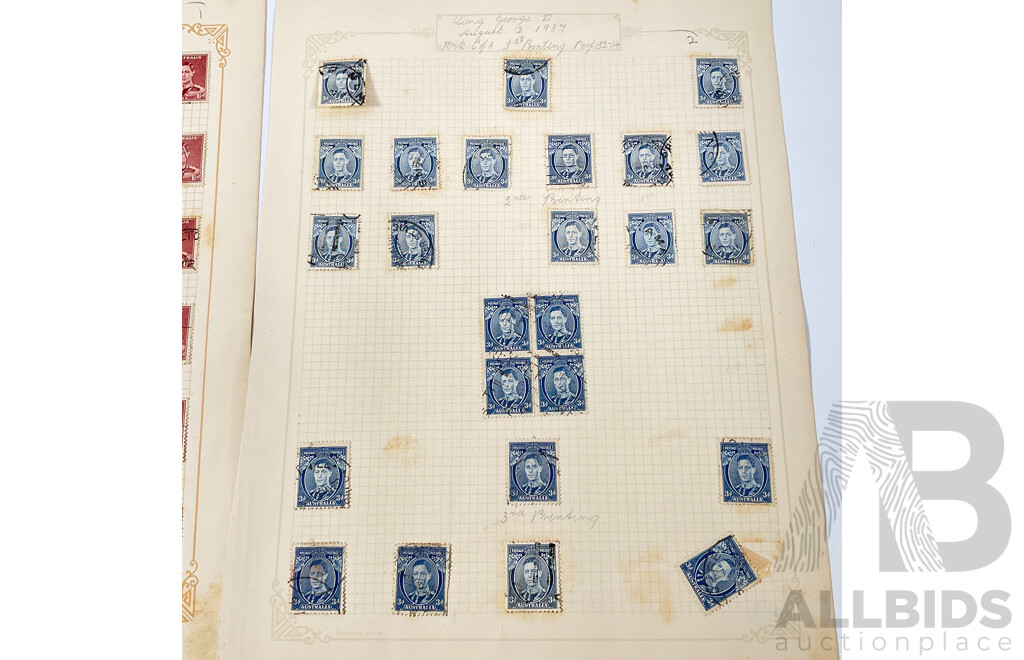 Collection of Australian KGVI and Queen Mother Stamps Including Mint Hinged John Ash Print Blocks