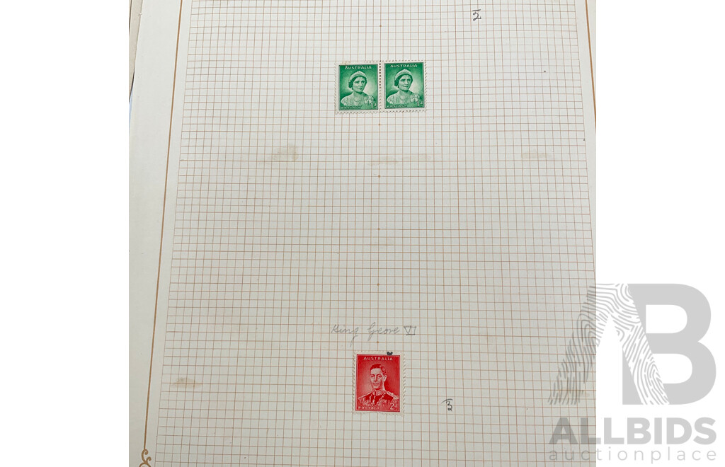 Collection of Australian KGVI and Queen Mother Stamps Including Mint Hinged John Ash Print Blocks