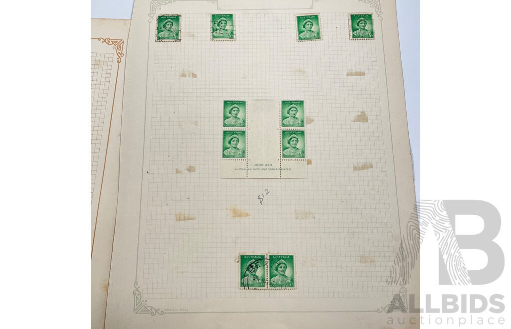 Collection of Australian KGVI and Queen Mother Stamps Including Mint Hinged John Ash Print Blocks