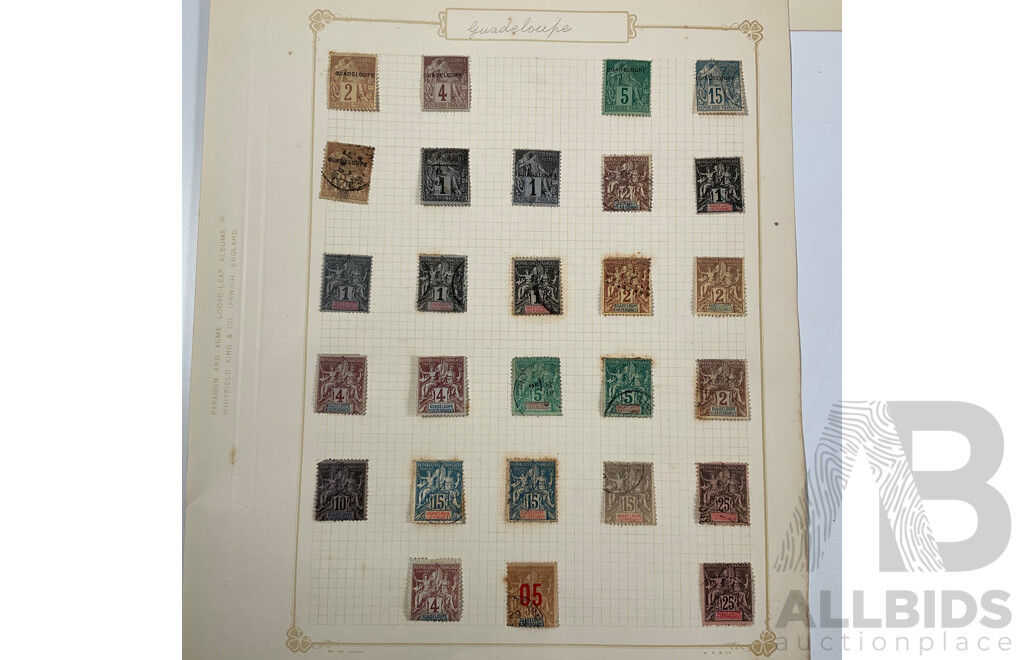 Collection of French Colony Stamps Including Guiana, Guadeloupe, French Equatorial Africa, Lebanon, Overprints, Mint Hinged