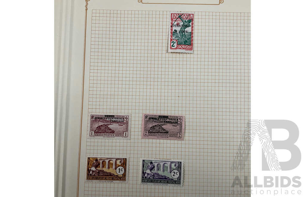 Collection of French Colony Stamps Including Guiana, Guadeloupe, French Equatorial Africa, Lebanon, Overprints, Mint Hinged