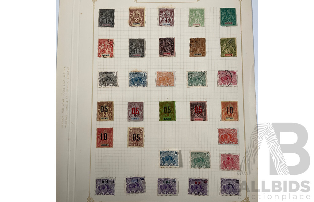 Collection of French Colony Stamps Including Guiana, Guadeloupe, French Equatorial Africa, Lebanon, Overprints, Mint Hinged