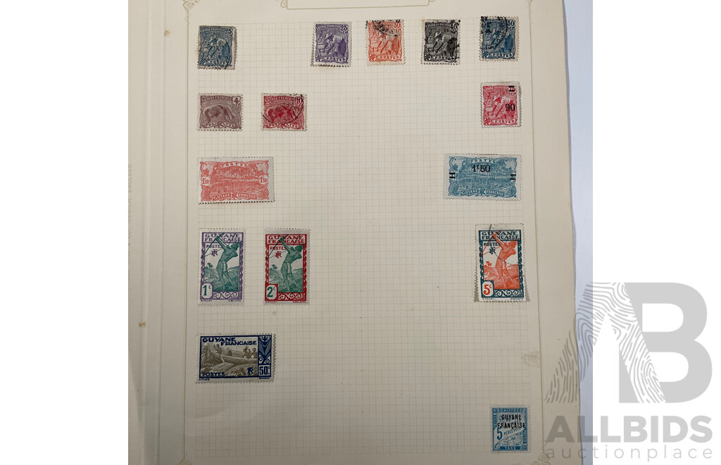 Collection of French Colony Stamps Including Guiana, Guadeloupe, French Equatorial Africa, Lebanon, Overprints, Mint Hinged