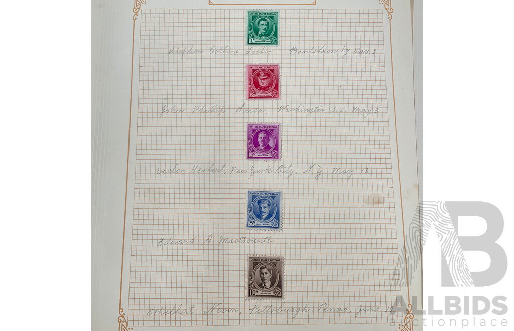 Collection of USA/Philippines, Guam, Cuba Overprint Stamps Including Philippines/Commonwealth with USA Sets, Authors, Poets, Educators, Scientists, Composers