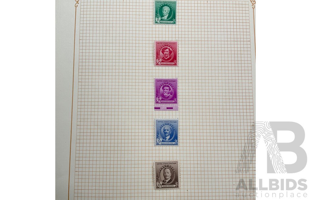 Collection of USA/Philippines, Guam, Cuba Overprint Stamps Including Philippines/Commonwealth with USA Sets, Authors, Poets, Educators, Scientists, Composers