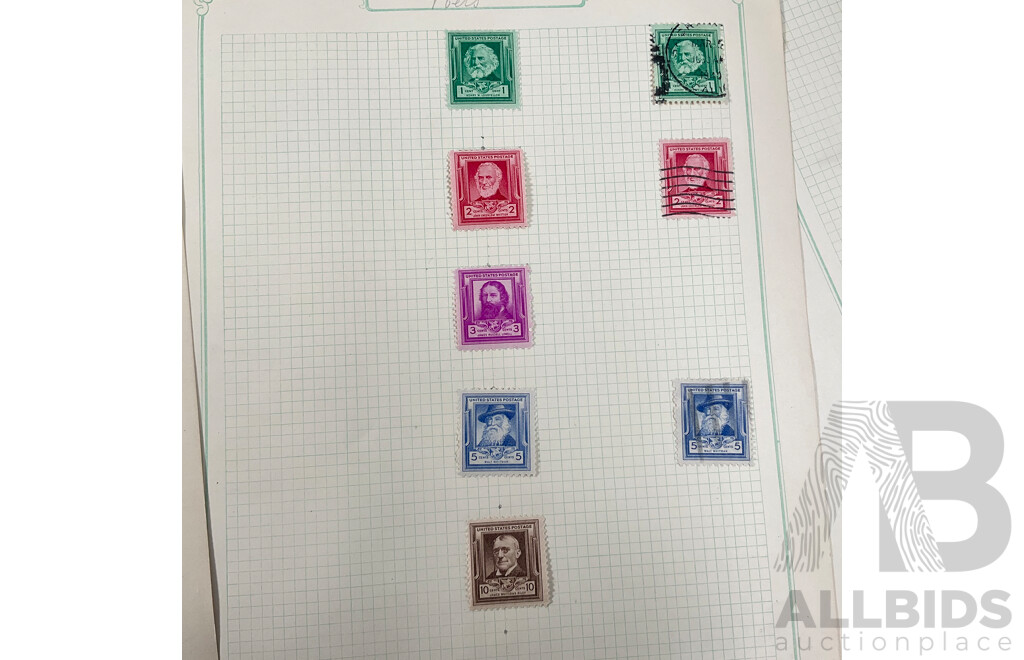 Collection of USA/Philippines, Guam, Cuba Overprint Stamps Including Philippines/Commonwealth with USA Sets, Authors, Poets, Educators, Scientists, Composers