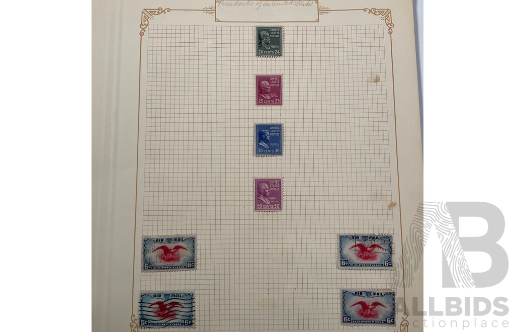 Collection of USA Stamps Including 1850-1852 One Cent Philadelphia/Pennsylvania City Carrier Department Stamp, Officially Sealed, Postage Due, Air Mail, Registry, Mint Hinged
