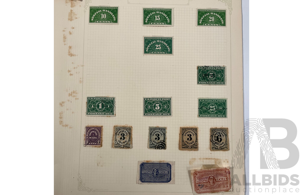 Collection of USA Stamps Including 1850-1852 One Cent Philadelphia/Pennsylvania City Carrier Department Stamp, Officially Sealed, Postage Due, Air Mail, Registry, Mint Hinged