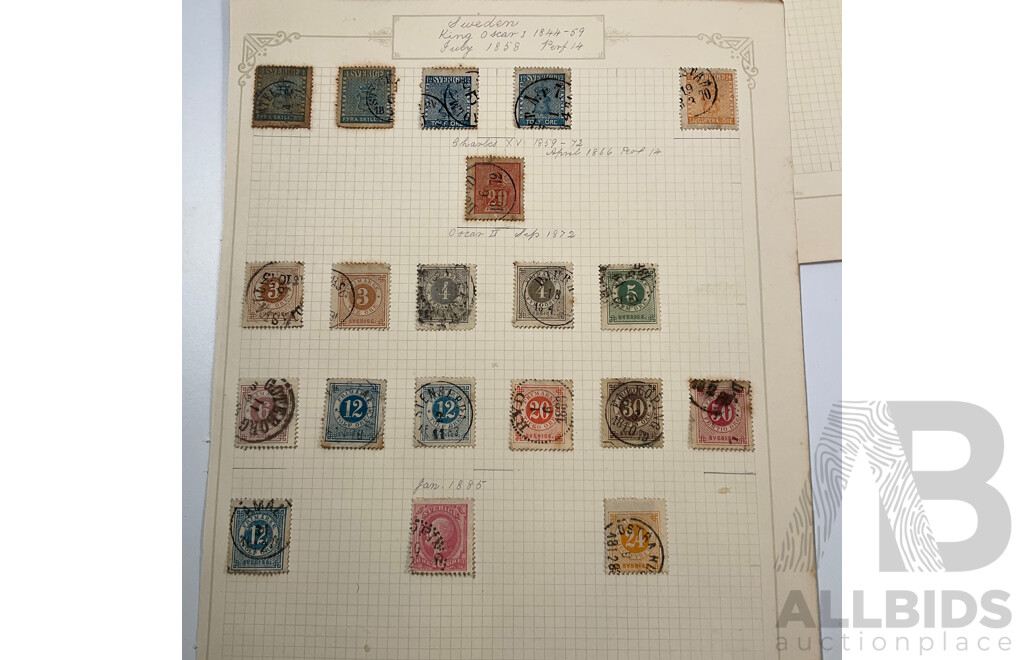Collection of Swedish Stamps, Examples Spanning 1850's to 1930's Including Overprints and Sets