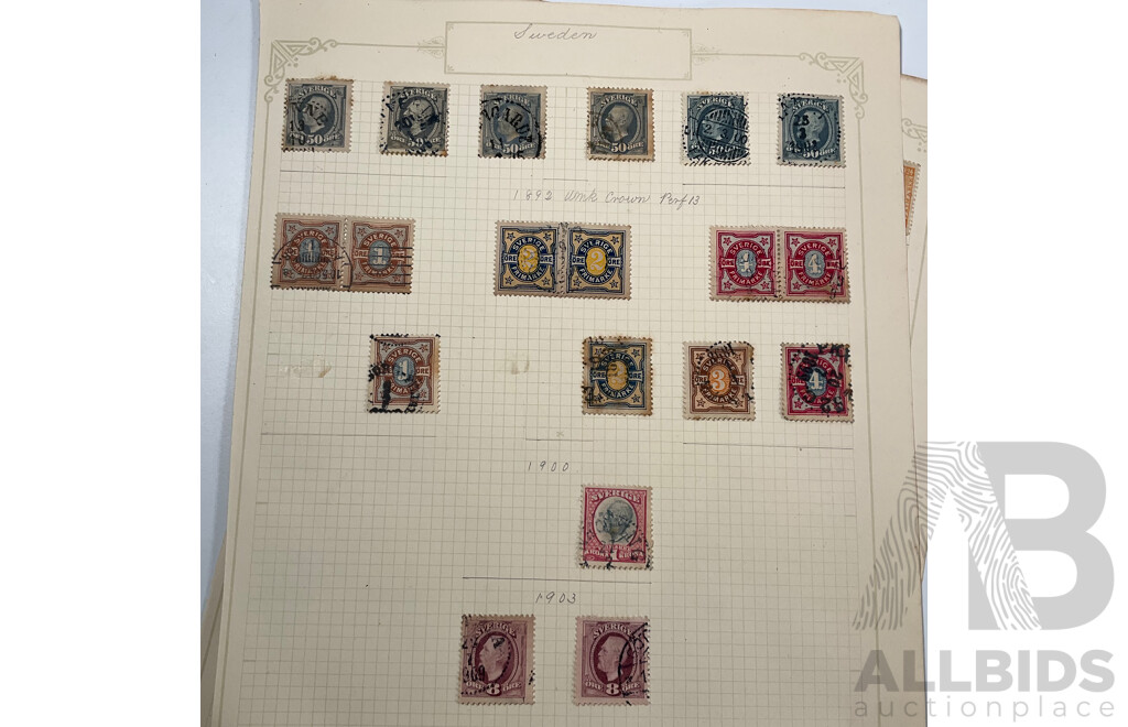 Collection of Swedish Stamps, Examples Spanning 1850's to 1930's Including Overprints and Sets