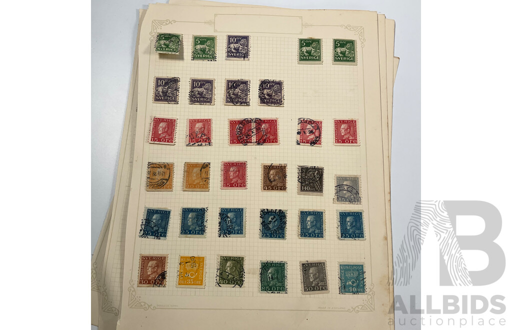 Collection of Swedish Stamps, Examples Spanning 1850's to 1930's Including Overprints and Sets