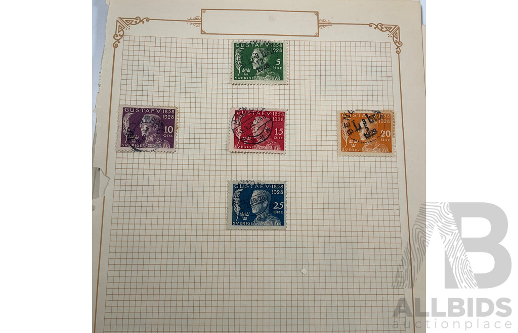 Collection of Swedish Stamps, Examples Spanning 1850's to 1930's Including Overprints and Sets