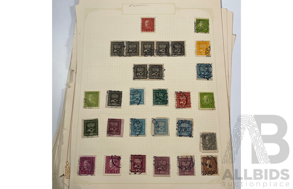 Collection of Swedish Stamps, Examples Spanning 1850's to 1930's Including Overprints and Sets
