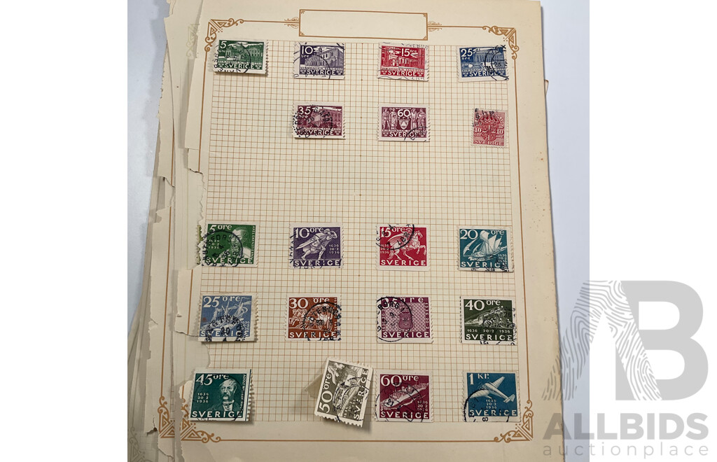 Collection of Swedish Stamps, Examples Spanning 1850's to 1930's Including Overprints and Sets