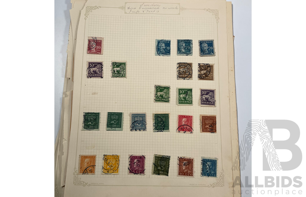 Collection of Swedish Stamps, Examples Spanning 1850's to 1930's Including Overprints and Sets
