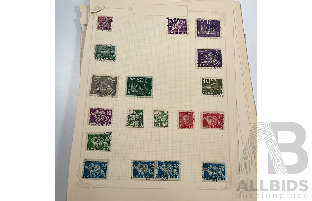 Collection of Swedish Stamps, Examples Spanning 1850's to 1930's Including Overprints and Sets