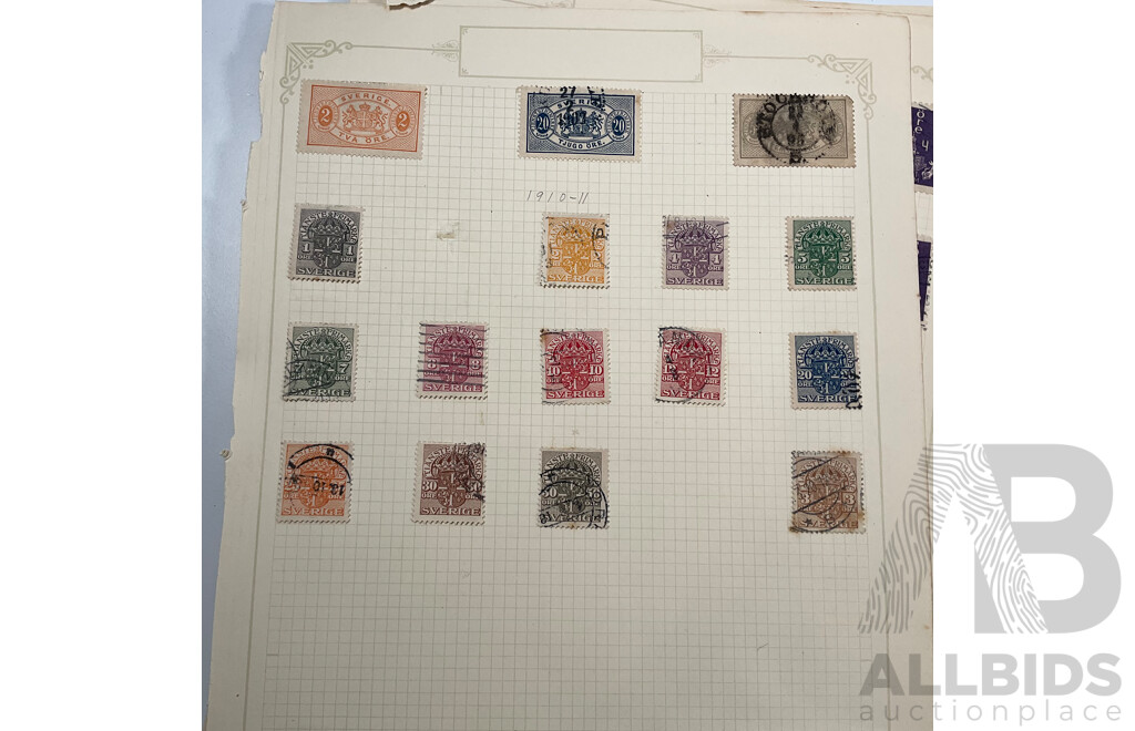 Collection of Swedish Stamps, Examples Spanning 1850's to 1930's Including Overprints and Sets