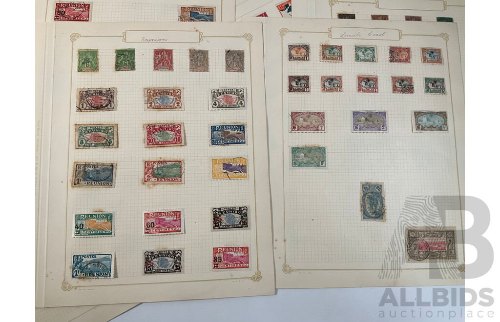 Collection of French Colony Stamps Spanning 1900's to 1930's Including Madagascar, Reunion, Crete, New Caledonia, Mauritania, Somali Coast, Niger, Wallis and Futuna Islands Ivory Coast, Mint Hinged, Overprints, Sets