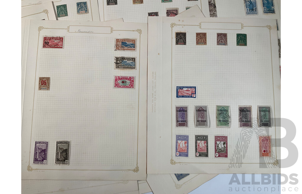 Collection of French Colony Stamps Spanning 1900's to 1930's Including Madagascar, Reunion, Crete, New Caledonia, Mauritania, Somali Coast, Niger, Wallis and Futuna Islands Ivory Coast, Mint Hinged, Overprints, Sets