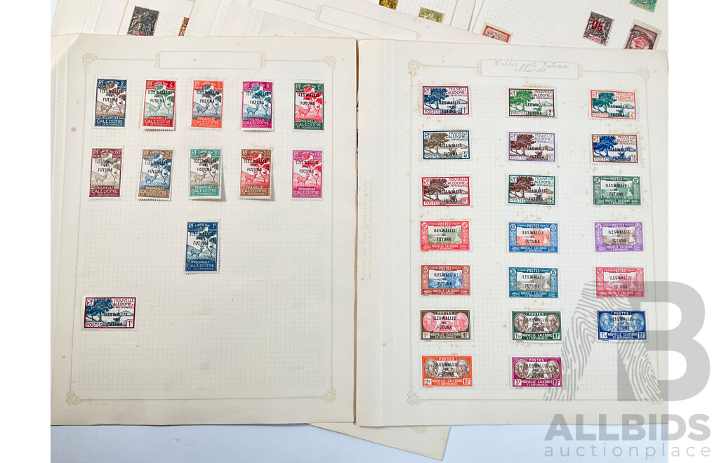 Collection of French Colony Stamps Spanning 1900's to 1930's Including Madagascar, Reunion, Crete, New Caledonia, Mauritania, Somali Coast, Niger, Wallis and Futuna Islands Ivory Coast, Mint Hinged, Overprints, Sets