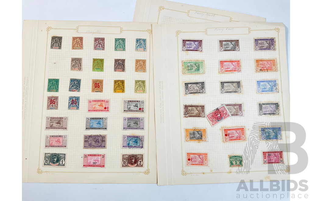 Collection of French Colony Stamps Spanning 1900's to 1930's Including Madagascar, Reunion, Crete, New Caledonia, Mauritania, Somali Coast, Niger, Wallis and Futuna Islands Ivory Coast, Mint Hinged, Overprints, Sets