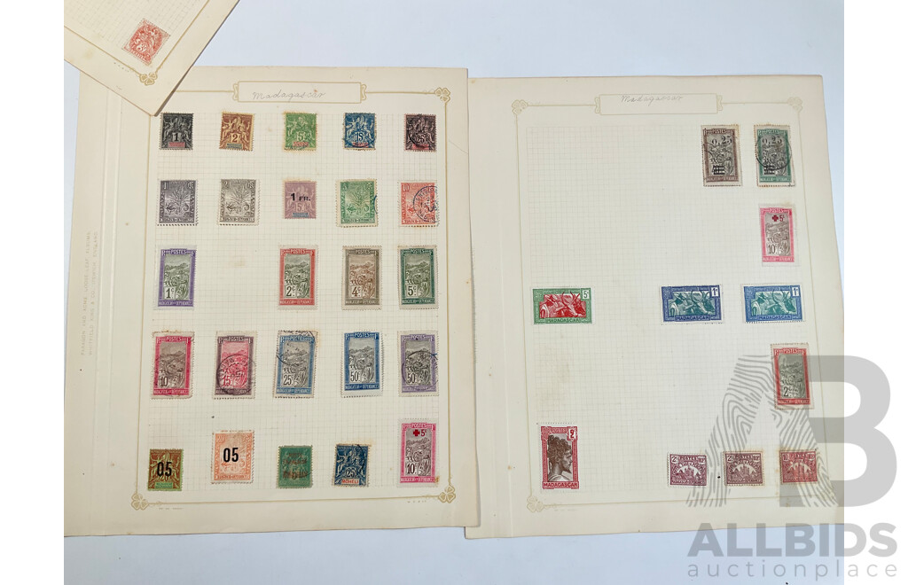 Collection of French Colony Stamps Spanning 1900's to 1930's Including Madagascar, Reunion, Crete, New Caledonia, Mauritania, Somali Coast, Niger, Wallis and Futuna Islands Ivory Coast, Mint Hinged, Overprints, Sets