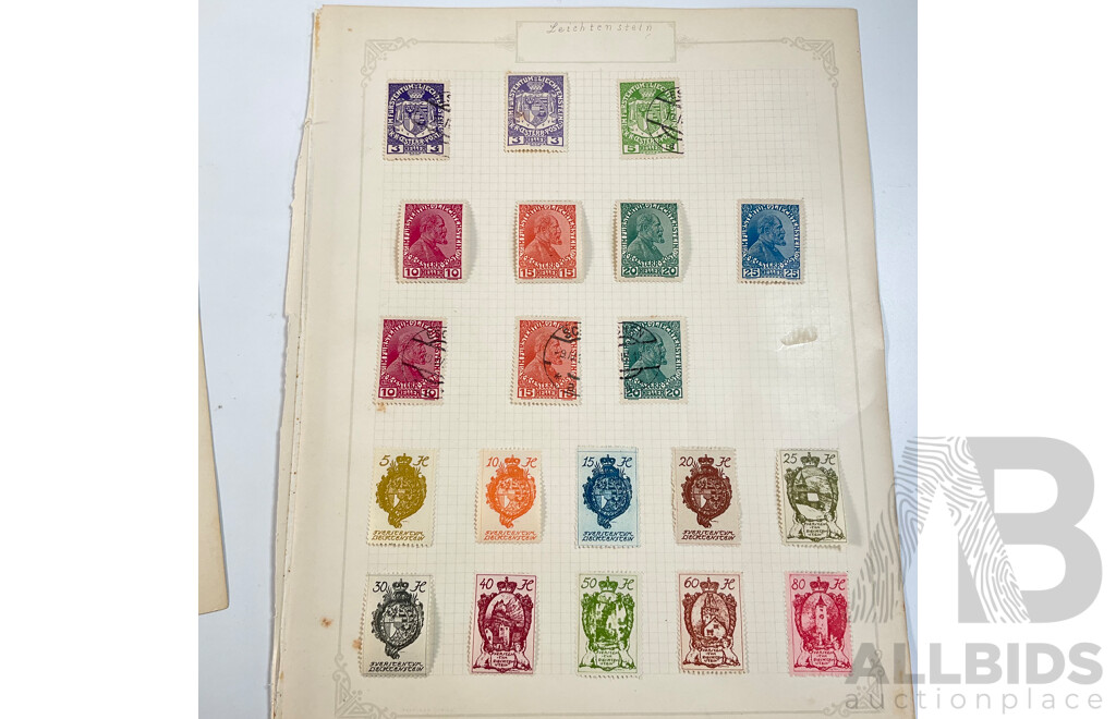 Collection of Antique and Vintage Stamps Spanning 1910's to 1930's Including Latvia, San Marino, Liechtenstein, Mint Hinged, Overprints, Sets, Postage Due