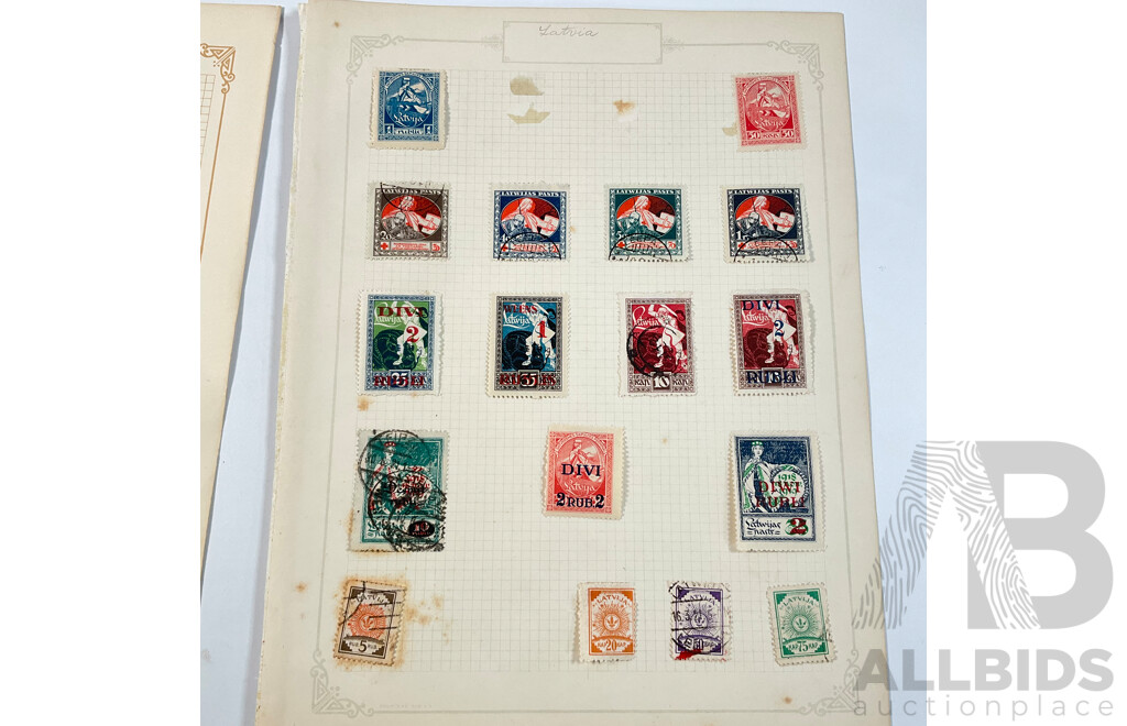 Collection of Antique and Vintage Stamps Spanning 1910's to 1930's Including Latvia, San Marino, Liechtenstein, Mint Hinged, Overprints, Sets, Postage Due