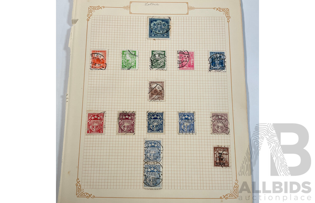 Collection of Antique and Vintage Stamps Spanning 1910's to 1930's Including Latvia, San Marino, Liechtenstein, Mint Hinged, Overprints, Sets, Postage Due