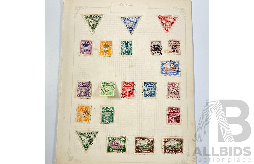 Collection of Antique and Vintage Stamps Spanning 1910's to 1930's Including Latvia, San Marino, Liechtenstein, Mint Hinged, Overprints, Sets, Postage Due