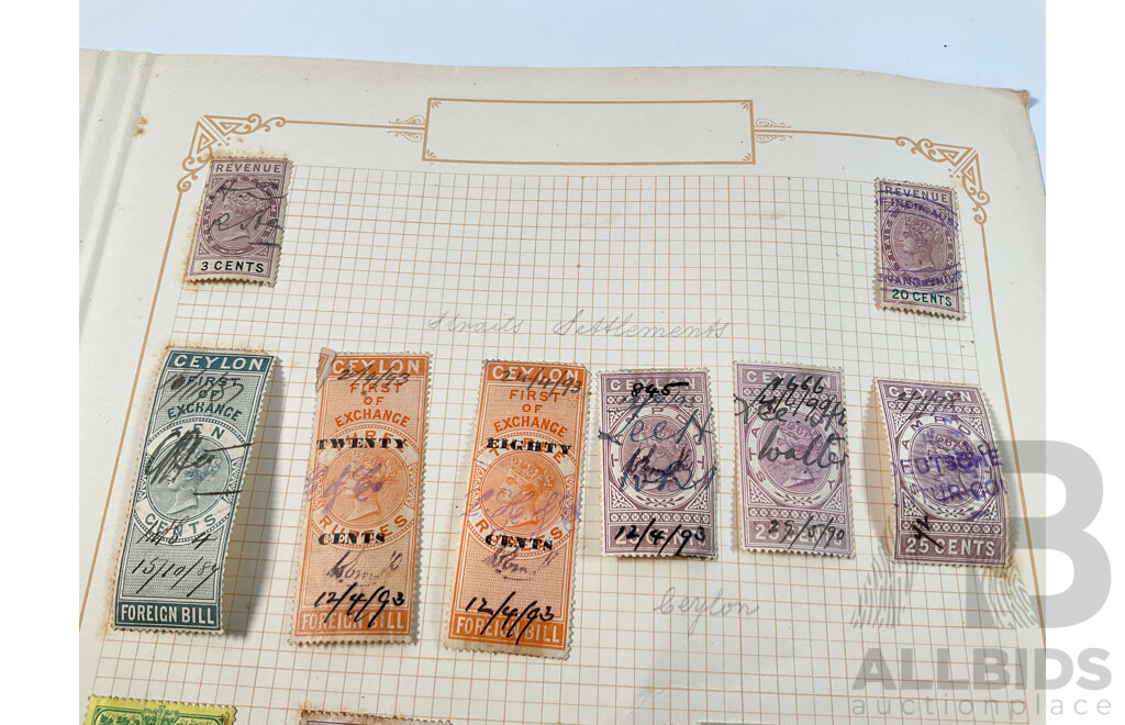 Collection of 1880's-1890's Stamps Including Straits Settlements, Ceylon, Cape of Good Hope and Transvaal Stamps Including Foreign Bill QV Hand Canceled Overprints, Five Shillings