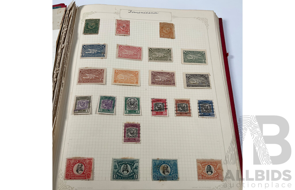 Album of Antique and Vintage Central American Stamps Including Dominica, Paraguay, Salvador, Nicaragua, Honduras, Venezuela, Uruguay