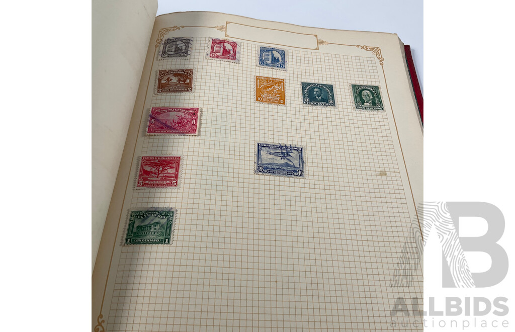 Album of Antique and Vintage Central American Stamps Including Dominica, Paraguay, Salvador, Nicaragua, Honduras, Venezuela, Uruguay