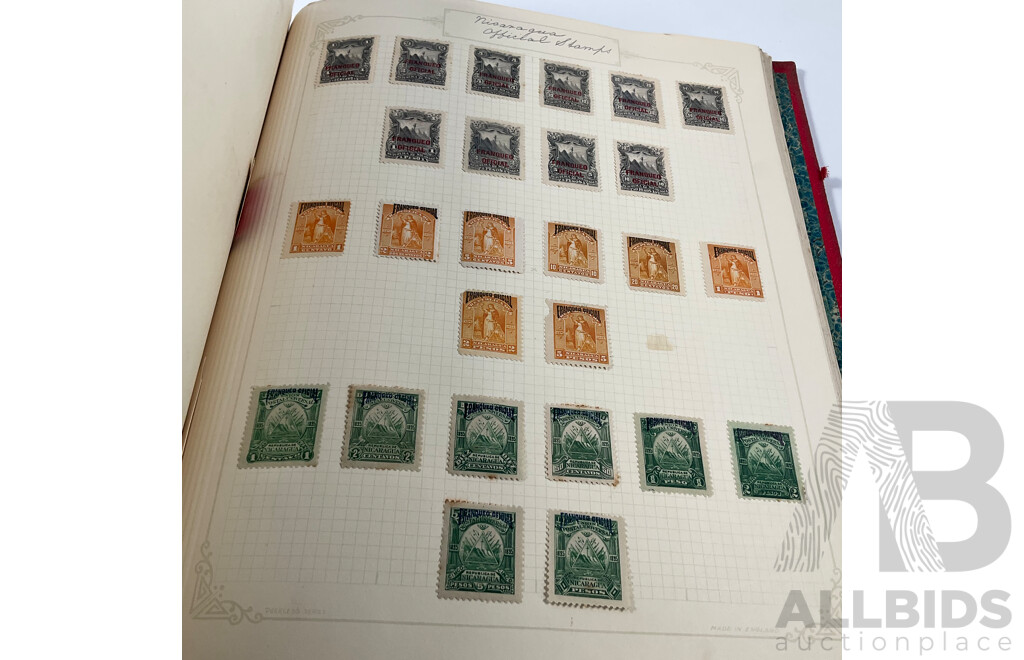 Album of Antique and Vintage Central American Stamps Including Dominica, Paraguay, Salvador, Nicaragua, Honduras, Venezuela, Uruguay