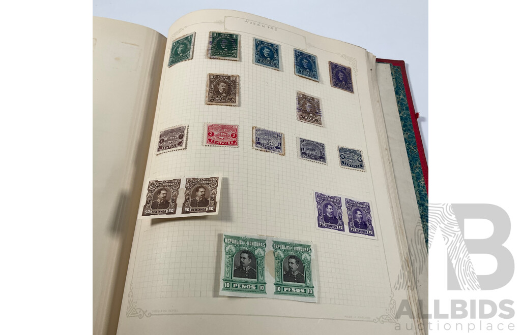 Album of Antique and Vintage Central American Stamps Including Dominica, Paraguay, Salvador, Nicaragua, Honduras, Venezuela, Uruguay