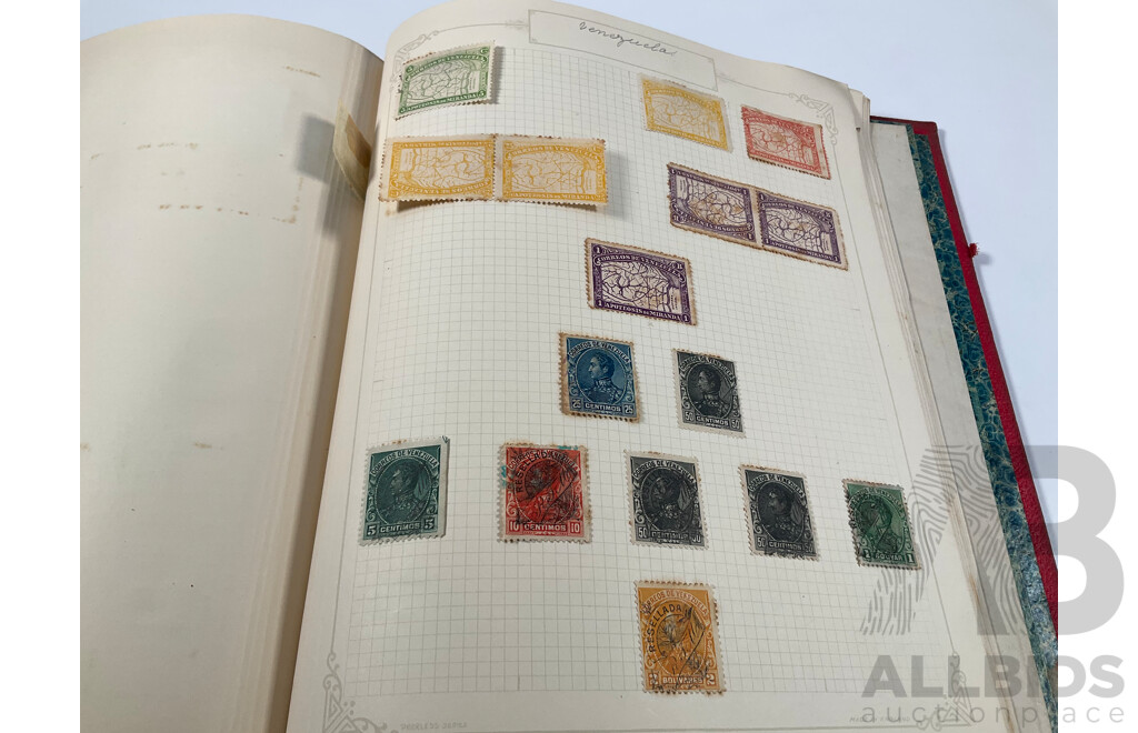 Album of Antique and Vintage Central American Stamps Including Dominica, Paraguay, Salvador, Nicaragua, Honduras, Venezuela, Uruguay