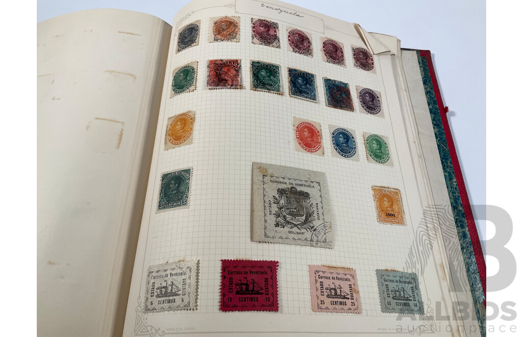 Album of Antique and Vintage Central American Stamps Including Dominica, Paraguay, Salvador, Nicaragua, Honduras, Venezuela, Uruguay