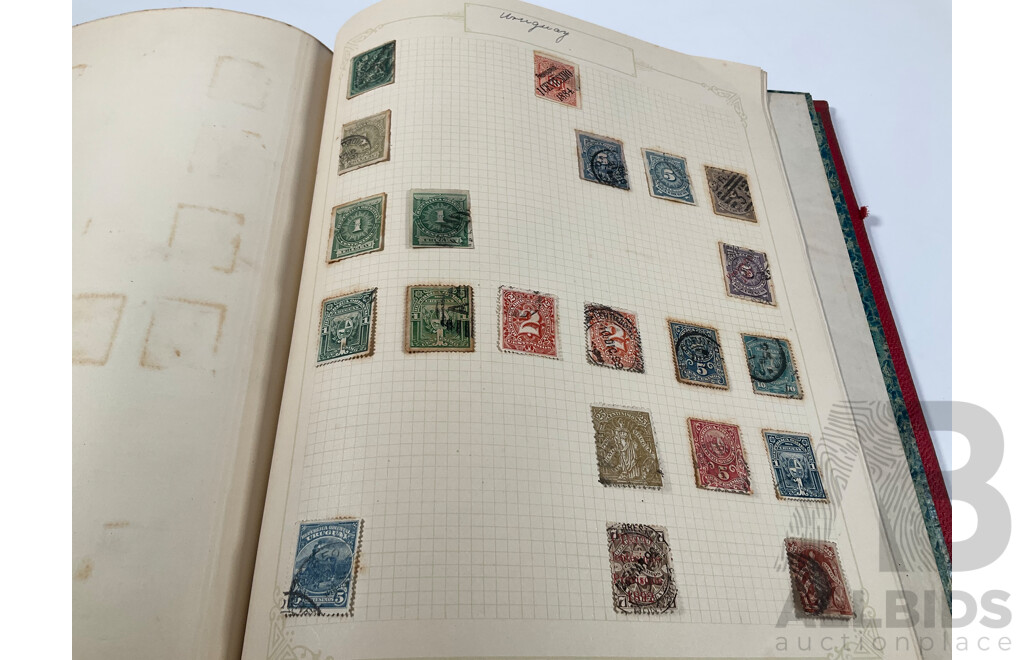 Album of Antique and Vintage Central American Stamps Including Dominica, Paraguay, Salvador, Nicaragua, Honduras, Venezuela, Uruguay