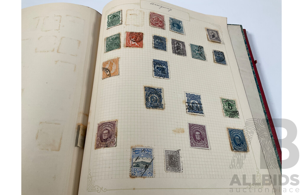 Album of Antique and Vintage Central American Stamps Including Dominica, Paraguay, Salvador, Nicaragua, Honduras, Venezuela, Uruguay