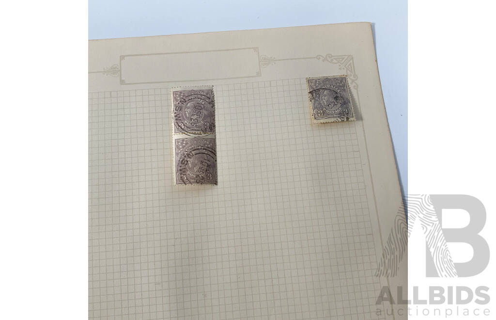 Collection of Australian KGV Stamps Including One and Half, Three, Four, Four and Halfpence, Perfin, Mint Hinged Blocks, A.J Mullett and T.S Harrison Prints