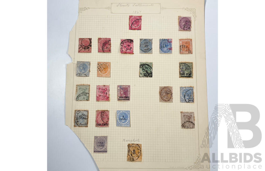 Collection of Straits Settlements Stamps Spanning 1867 to 1937 Including QV, KEVII, KGV, KGVI, Mint Hinged, Overprints, Sets