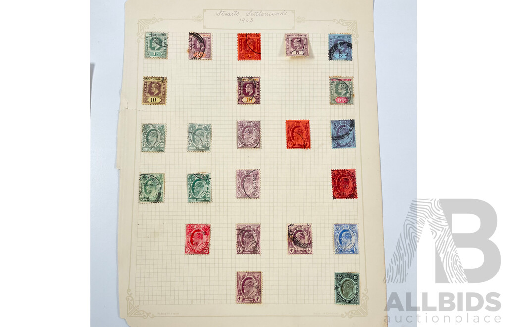 Collection of Straits Settlements Stamps Spanning 1867 to 1937 Including QV, KEVII, KGV, KGVI, Mint Hinged, Overprints, Sets