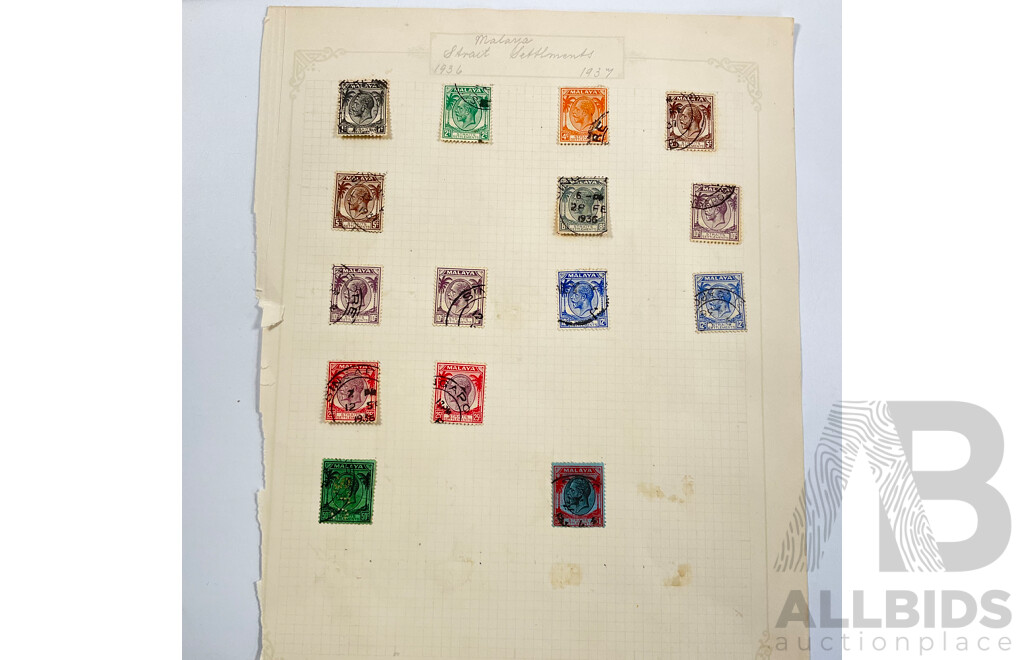 Collection of Straits Settlements Stamps Spanning 1867 to 1937 Including QV, KEVII, KGV, KGVI, Mint Hinged, Overprints, Sets
