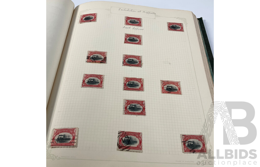 Album of USA Stamps Spanning 1890's to 1920's, Franklin, Washington, Martha Washington, Lincoln, Garfield, Roosevelt, Cleveland, Native Indians, Air Post, Mint Hinged Blocks